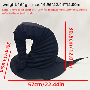 Chapeau de sorcière noir plissé taille unique pour fête costumée d'Halloween - Product Image 2
