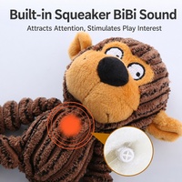 Jouet à mâcher pour chien en peluche singe couineur avec 4 anneaux de dentition en velours côtelé côtelé pour le nettoyage des dents des chiots, vente en gros, personnalisable, OEM