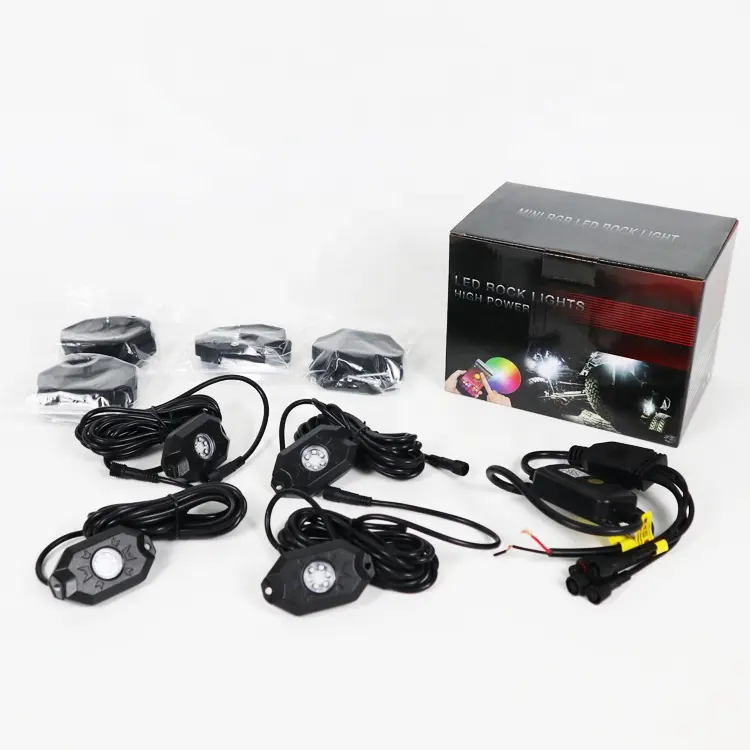 RGB LED Rock Lights Kit, 4 Vỏ Với Bluetooth Ứng Dụng Điều Khiển Nhấp Nháy Âm Nhạc Chế Độ Bánh Xe Cũng Ánh Sáng Cho Xe Tải ATV UTV Rzr SUV