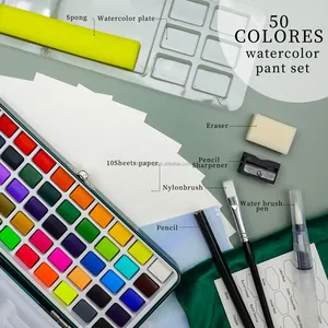 Artecho 50C Atacado Sólida Aquarelle Aquarelle Pintura Conjunto com caixa de lata