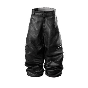 DiZNEW男性防水パンツカスタムロゴヒップホップバギー牛革レザーパンツ - Product Image 2