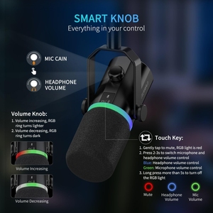 Venta de fábrica FEELWORLD XLR/USB Micrófono dinámico para grabación de podcasting Gaming Transmisión en vivo - Product Image 5