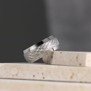 Japanese Korean Style <b>Titanium</b> Steel <b>Ring</b> Geometric Plaid Design Unisex Gift Jewelry SA481 - Product Image 2