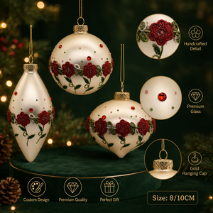 Adorno Navideño de Cristal Mate con Flor Roja Bordada y Decoración de Cuentas de Cristal, Bola Colgante para Decoración Navideña - Product Image 2