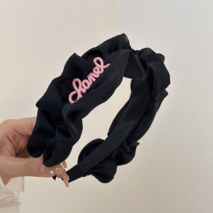 <strong>Hot</strong> Sales Summer Pleated Letter <strong>Headband</strong> Fashion Cute Women <strong>Pink</strong> Wide Edge <strong>Headband</strong> Popular Solid Color Hair Hoop Accessories - Product Image 4