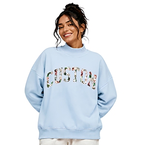 High Quality <b>Women's</b> Comfortable Light <b>Blue</b> Color Oversized Long Sleeve Mock Neck <b>Fleece</b> Sweatshirt Winter All Wear - Product Image 1