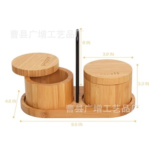 Bamboo Spice <b>Jar</b> With Rotating Lid Salt Container <b>Kitchen</b> Condiment <b>Storage</b> Box Portable Solid Wood Design - Product Image 2