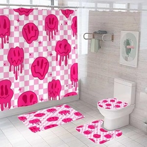 Cortina de Ducha de Poliéster con Caras Sonrientes Rosadas, Cortina de Baño con Impresión Digital Personalizada, Impermeable, Venta al Por Mayor, Moderna - Product Image 5