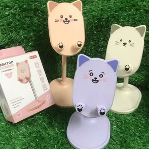 Cute Cat Shaped <b>Desktop</b> Phone <b>Stand</b> Telescopic Height Adjustable For Desk Use Pink Purple Milky White ABS Silicone Material - Product Image 2