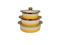 JiuWang 268 Ensemble de 3 casseroles en céramique, soupière blanche à double anse avec couvercle, design zen asiatique, 2 poignées