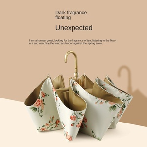 Paraguas de Doble Uso para Sol y Lluvia para Mujer, con Diseño Floral Dorado y Varilla Dorada, Diseño de una Sola Pieza, Gran Venta - Product Image 2