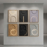 Décoration murale 3D en bois JZ Modern Decor, Art déco LED, œuvre abstraite en grès + LED, cadre en métal noir de luxe, pour hôtels