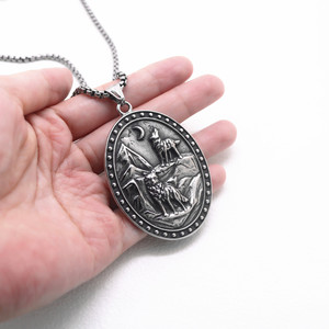 yunnique Unisex <b>Titanium</b> Steel Pendant Necklace Oval Viking Warrior Design Retro Style Fashion Jewelry - Product Image 4