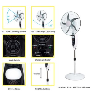 Ventilateur sur pied numérique de <span class=keywords><strong>16</strong></span> pouces avec énergie solaire et batterie rechargeable, refroidissement hors réseau avec veilleuse pour la maison et le jardin - Product Image 2