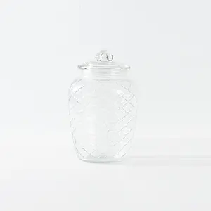 High quality glass jars with lids used glass cylinder transparent with a diagonal check for food storge