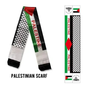 Penjualan terlaris syal Fan Club sepak bola poliester 15x150cm desain kustom syal selendang bendera Palestina Worldup rajut murah