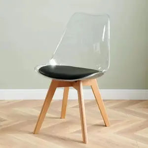 투명 PU 가죽 쿠션 너도밤 나무 다리 식당 의자 플라스틱 의자 도매 다채로운 동료 튤립 의자