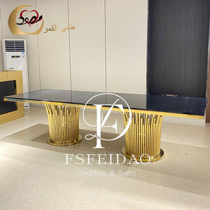 Tables de mariage en verre de restaurant de cadre d'acier inoxydable d'or de salle de banquet en gros - Product Image 5