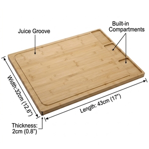 Tabla de Cortar Extra Grande de Bambú con 3 Compartimentos Integrados y Ranura para Jugos, 17x12 Pulgadas, Preparación Profesional, Nueva - Product Image 3