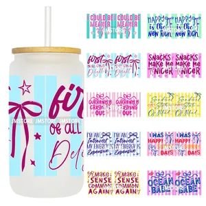 Vinilos Adhesivos Personalizados Retro a Rayas con Frases Positivas de 16 oz para Vasos Libbey, Resistentes al Agua y Fáciles de Aplicar - Product Image 1