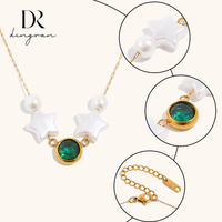 Collier Étoile en Acier Inoxydable Plaqué Or 18K Dingran avec Perle et Pendentif Zircon Vert pour Femme – Bijoux Tendance et Élégants en Gros