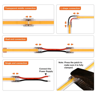 Connecteurs de fil en cristal pour mini-bandes LED COB, connexion 2 broches 3 broches, sans soudure, sans joint, pour bande LED 8 mm