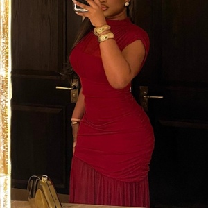 Women's High-End Elegant African <strong>Red</strong> Dresses With Mesh Panel Fashion - Product Image 6