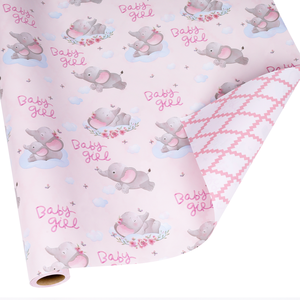 Factory Wholesale Double Side Printed Pink Baby <b>Elephant</b> <b>Gift</b> Wrapping Paper Custom Size Logo Baby Girl Present Packaging Paper - Product Image 4