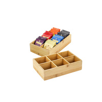 Boîte de rangement pour sachets de thé en bambou à 6 compartiments, organisateur de bureau en bambou divisé pour sachets de thé, boîte de rangement divisée en bois massif