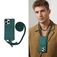 Étui Portefeuille en Silicone avec Cordon Tour de Cou et Porte-Cartes pour iPhone 16 16E 15 14 Plus 13 12 Mini 11 Pro Max XR XS – Housse Souple