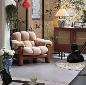 Wabi-Sabi เก้าอี้โซฟาไม้วอลนัทแข็ง, เก้าอี้โซฟาเดี่ยวดีไซน์จีนดั้งเดิมสำหรับห้องนั่งเล่นไม้วอลนัทลำลอง - Product Image 5