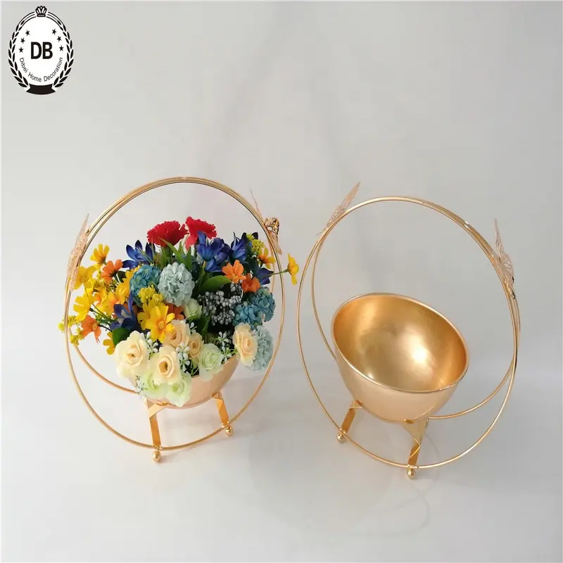 Decorative Golden Iron Vase Plant Pot Stand Metal Flower Shelf for Home Decorations