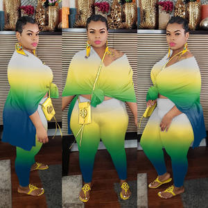 Primavera autunno Casual <span class=keywords><strong>taglie</strong></span> forti da donna 2 pezzi abbigliamento abito sfumato scollo a V Modulare largo due pezzi abbigliamento donna set - Product Image 4