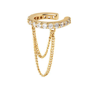 Pendiente Individual de Borla con Cadena de Eslabones y Circón, Tipo Brazalete, Plata de Ley 925 con Baño de Oro y Rodio, Pendiente Creativo de Clip - Product Image 1