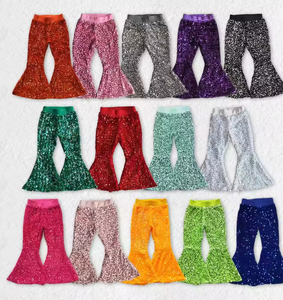 Pantalon de danse évasé scintillant à sequins pour filles, tenue de performance écologique en polyester/coton multicolore, vente en gros - Product Image 1