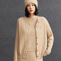 Cardigan en cachemire et laine personnalisé avec logo, tricot anti-plis décontracté pour l'hiver, pull européen uni pour femme