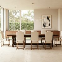 Ensemble de table à manger extensible moderne en bois massif et tissu avec 7 chaises, durable et écologique pour la maison et l'hôtellerie