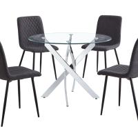 Table à manger contemporaine portable avec pieds en métal en forme de X, plateau en verre trempé, design réglable, 4 places, écologique