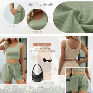 Ensemble de salon pour femmes, deux pièces, sans manches, short <span class=keywords><strong>taille</strong></span> haute, tenues d'été - Product Image 6