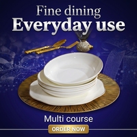 Service de table en porcelaine fine avec bordure dorée, faible MOQ, vaisselle en céramique personnalisée et durable pour mariages et événements