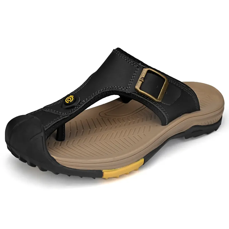 Wholesale custom summer men cowhide closed toe outdoor casual leather beach sandals
