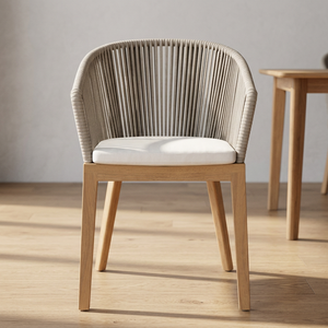 Contemporary Rattan <b>Garden</b> <b>Chair</b> With Teak <b>Wood</b> Frame And Tapered Legs Outdoor Dining <b>Chair</b> Durable Design - Product Image 2