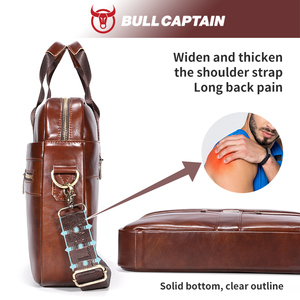 BULLCAPTAIN <b>Briefcase</b> Shoulder Messenger Bags Men's Genuine Leather 14-inch Laptop Bag's Men's <b>Briefcase</b> Office Business Handbag - Product Image 6