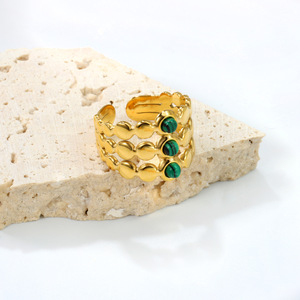 Anillos de moda geométricos ovalados de piedra natural chapados en oro de 18k, anillo abierto para mujer, regalo de joyería - Product Image 2