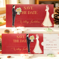 Cartes d'invitation de mariage coulissantes de luxe personnalisables pour la mariée et le marié, impression numérique, motif dessin animé, pochette coulissante imprimée