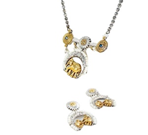 Stylish Gold Plated <b>Elephant</b> Design Necklace and Earrings Set Custom Made Fashion Quartz Jewelry for Women's Weddings - Product Image 2