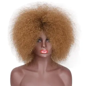 Vigorous Blonde Short Afro Kinky Curly Straight for African American Women Fluffy High Temperature Fiber Hair Wig