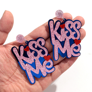 Pendientes Grandes con Lentejuelas, Joyería de Fiesta, Pendientes Colgantes con Letras Personalizadas de Acrílico en Forma de Corazón <span class=keywords><strong>KISSME</strong></span>, Color Rosa, para Mujeres y Niñas - Product Image 4