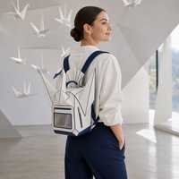 Sac à dos Ita Bag personnalisé en forme de grue d'origami, avec panneau à facettes bleu marine, fabrication d'échantillons OEM ODM, vente en gros