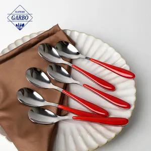 Cucchiaio di plastica da 5.7 pollici cucchiaio da latte in argento rosso set di posate per cucchiaio creato in fabbrica in cina set regalo in acciaio inossidabile di natale